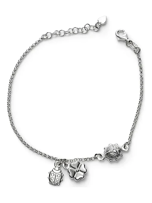 Pulsera Con Dijes De Mariquita Y Trébol De La Suerte Plata 1