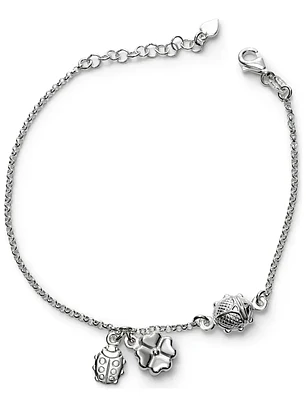 Pulsera Con Dijes De Mariquita Y Trébol De La Suerte Plata