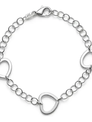Pulsera Con Dijes De Corazones De Plata Genuina Ley 925