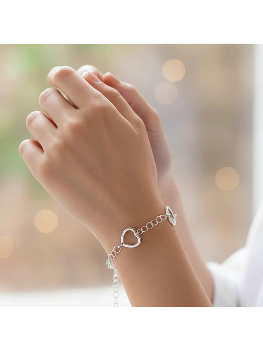 Pulsera Con Dijes De Corazones De Plata Genuina Ley 925 2