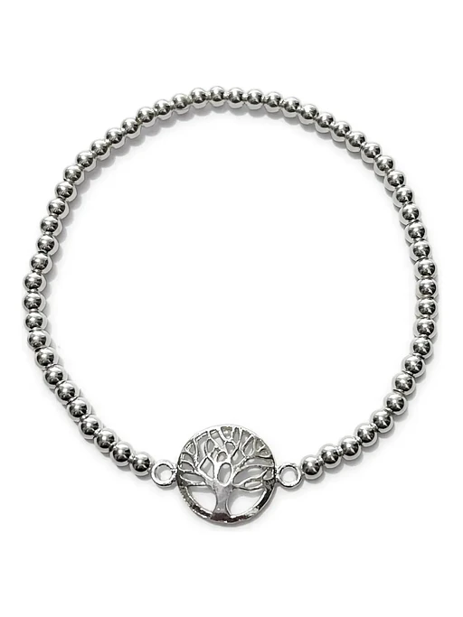 Pulsera Árbol De La Vida Plata Genuina Ley 925 Bolitas Mujer 1