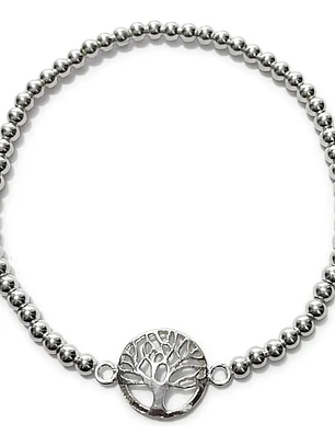 Pulsera Árbol De La Vida Plata Genuina Ley 925 Bolitas Mujer