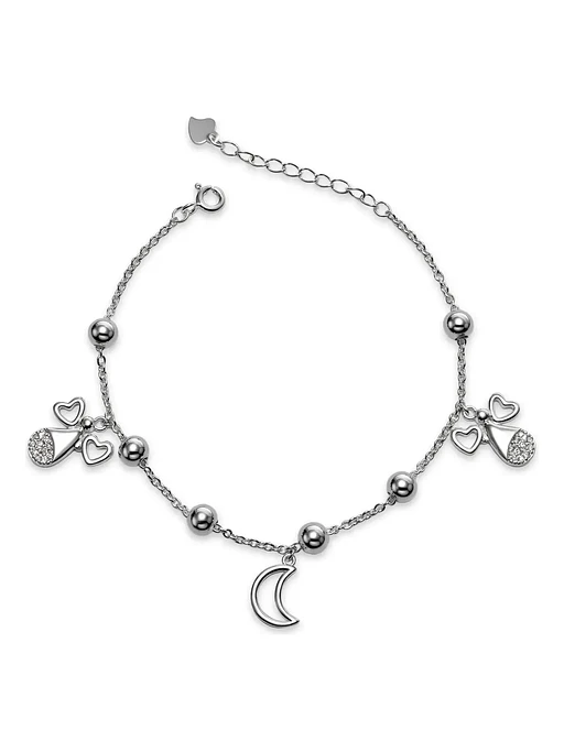 Pulsera Con Dijes Luna Y Angelitos De Plata Genuina Ley 925 1