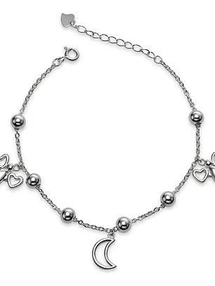 Pulsera Con Dijes Luna Y Angelitos De Plata Genuina Ley 925