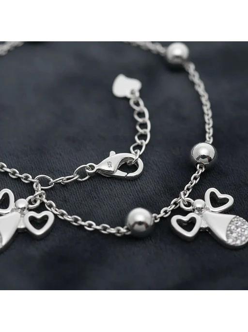 Pulsera Con Dijes Luna Y Angelitos De Plata Genuina Ley 925 2