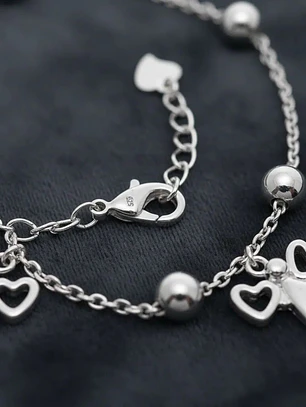 Pulsera Con Dijes Luna Y Angelitos De Plata Genuina Ley 925