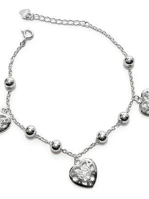Pulsera De Corazones Y Circones De Acuerdo Plata Genuina 925