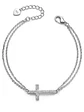Pulsera Doble Cadena Con Cruz De Circones De Plata Genuina - Miniatura 1