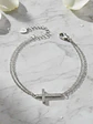 Pulsera Doble Cadena Con Cruz De Circones De Plata Genuina - Miniatura 2