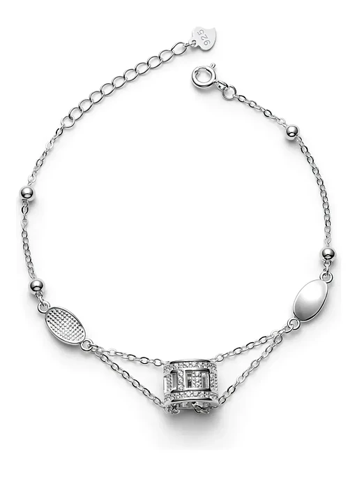 Pulsera Doble Cadena Con Dije Barril Y Circones De Plata 1
