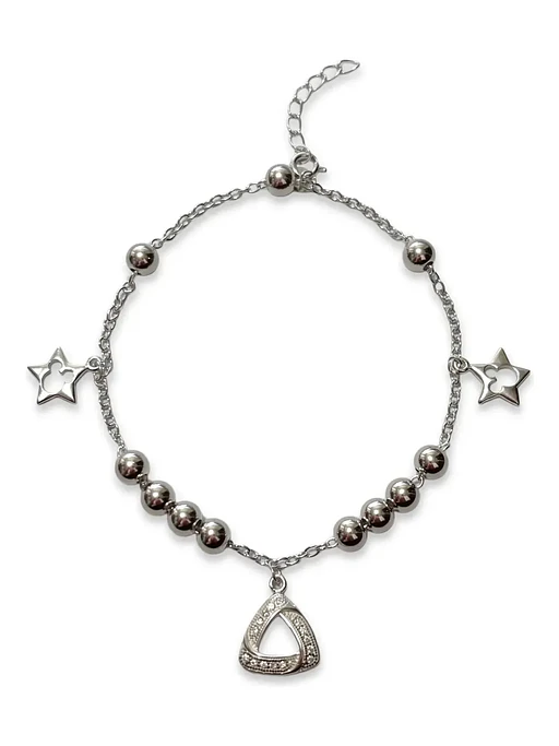Pulsera Dijes Estrella Triángulo Cristales Plata Genuina 1