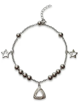 Pulsera Dijes Estrella Triángulo Cristales Plata Genuina
