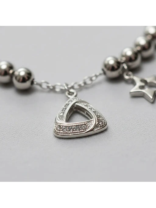 Pulsera Dijes Estrella Triángulo Cristales Plata Genuina 2