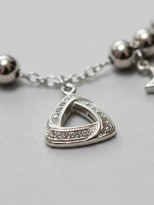 Pulsera Dijes Estrella Triángulo Cristales Plata Genuina