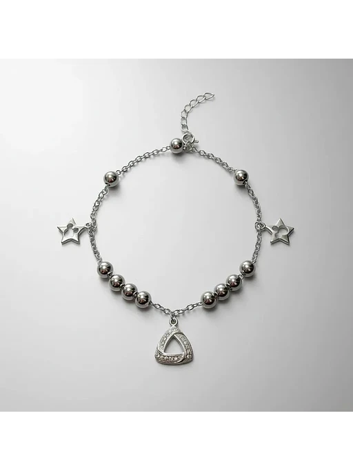 Pulsera Dijes Estrella Triángulo Cristales Plata Genuina 3