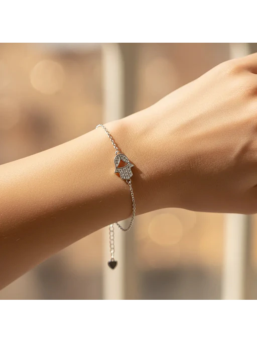 Pulsera Mano De Fátima Con Cristales Plata Genuina Ley 925 2