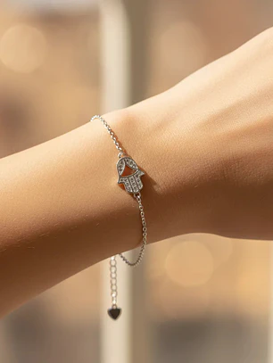Pulsera Mano De Fátima Con Cristales Plata Genuina Ley 925