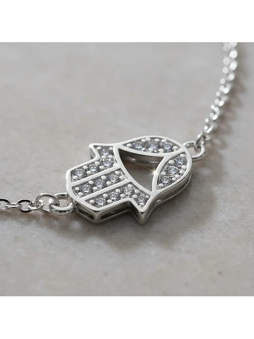Pulsera Mano De Fátima Con Cristales Plata Genuina Ley 925 3