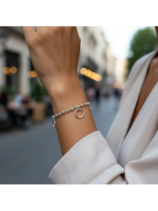 Pulsera Cadena De Bolitas Con Argollas Plata Genuina Ley 925 2
