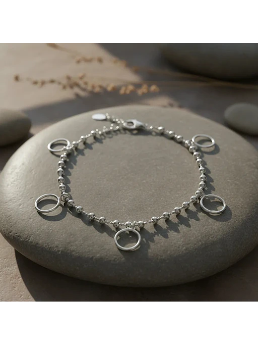 Pulsera Cadena De Bolitas Con Argollas Plata Genuina Ley 925 5
