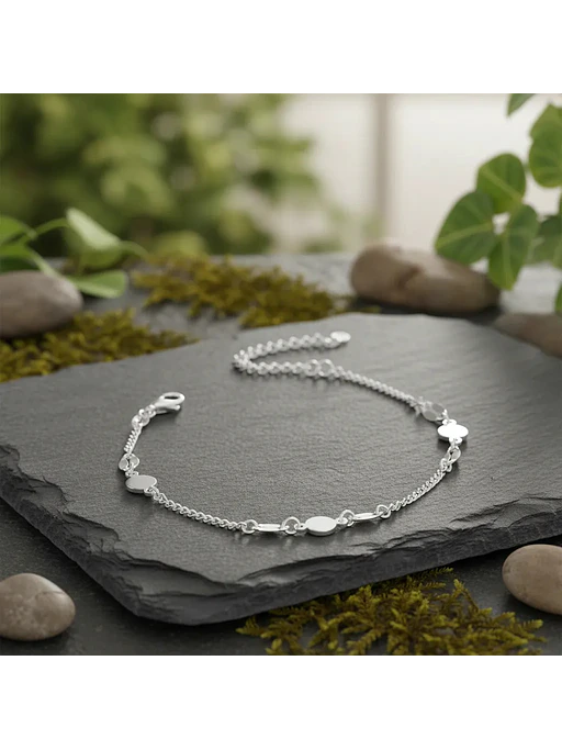 Pulsera Ajustable Con Círculos Y Lentejas De Plata Genuina 3