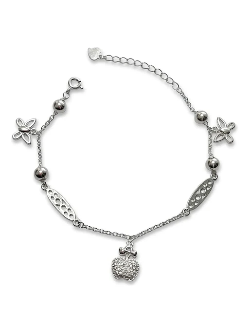 Pulsera Manzana Y Mariposas De Plata Genuina Ley 925 1