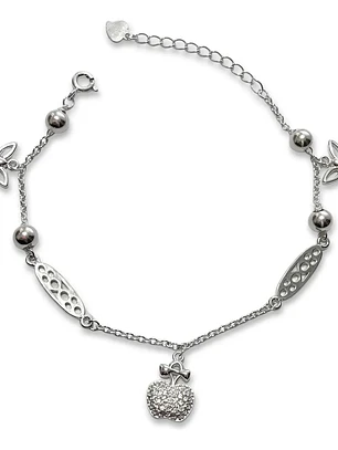 Pulsera Manzana Y Mariposas De Plata Genuina Ley 925