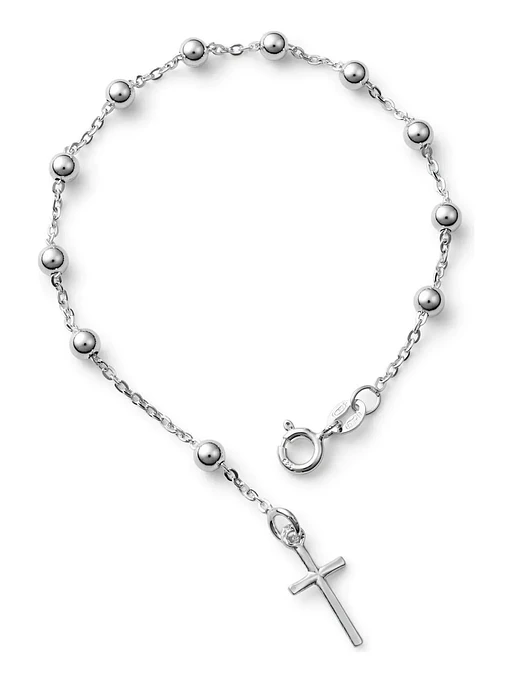 Pulsera Denario Con Bolitas Y Dije Cruz De Plata Genuina 925 1