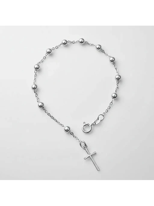 Pulsera Denario Con Bolitas Y Dije Cruz De Plata Genuina 925 2