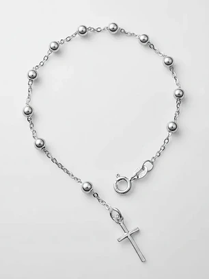 Pulsera Denario Con Bolitas Y Dije Cruz De Plata Genuina 925