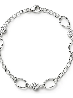Pulsera Con Eslabones Y Flores De Plata Genuina Ley 925