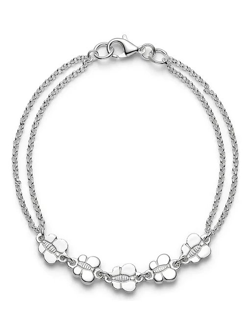 Pulsera Con Cadena Doble Y Mariposas De Plata Genuina 925 1