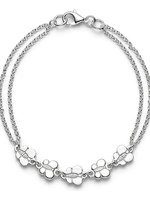 Pulsera Con Cadena Doble Y Mariposas De Plata Genuina 925
