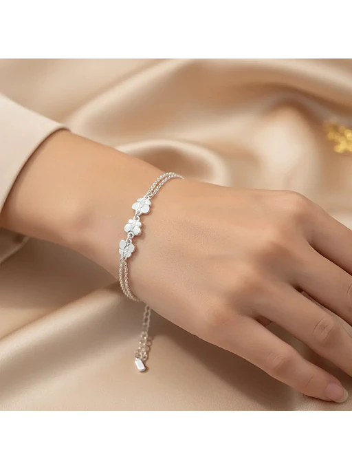 Pulsera Con Cadena Doble Y Mariposas De Plata Genuina 925 2
