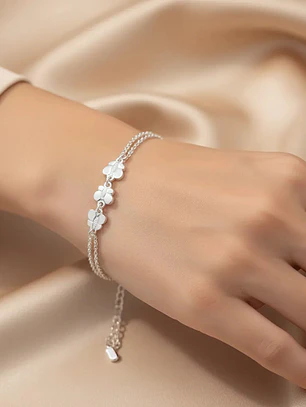 Pulsera Con Cadena Doble Y Mariposas De Plata Genuina 925