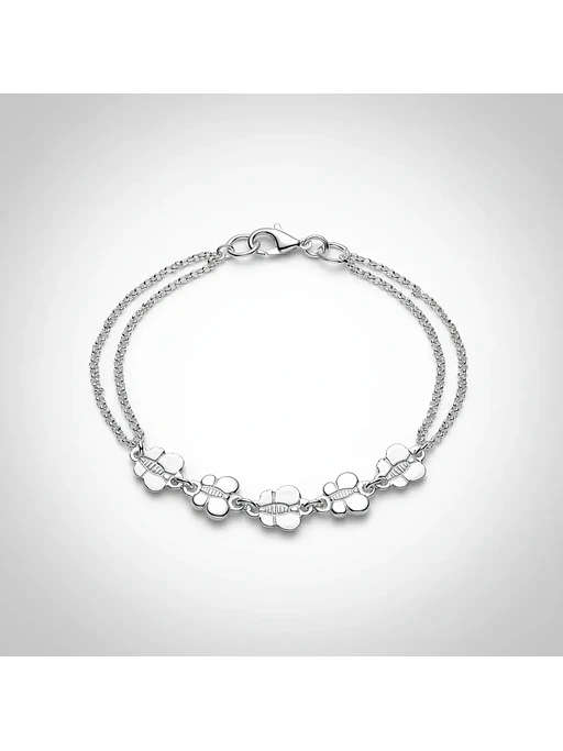 Pulsera Con Cadena Doble Y Mariposas De Plata Genuina 925 3