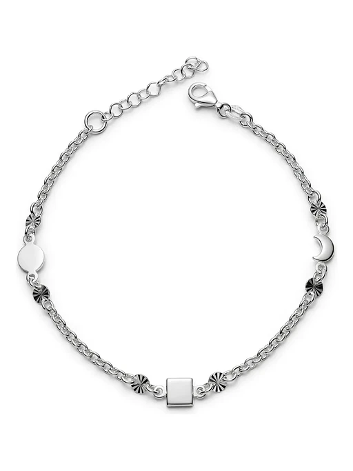Pulsera Con Dijes Luna Y Figuras Geométricas De Plata 1