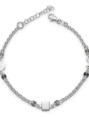 Pulsera Con Dijes Luna Y Figuras Geométricas De Plata