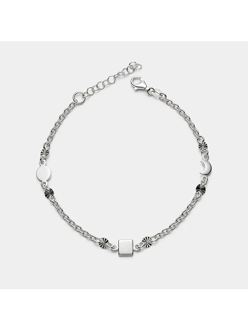 Pulsera Con Dijes Luna Y Figuras Geométricas De Plata 3