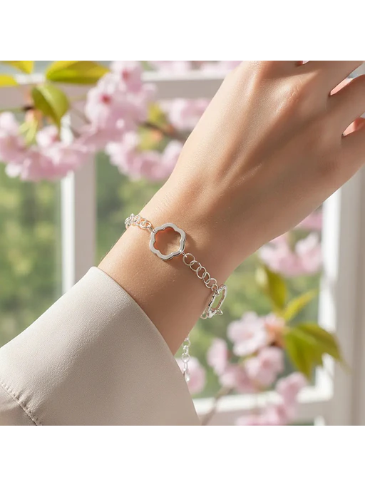 Pulsera Con Diseño De Flores Caladas De Plata Genuina 925 2