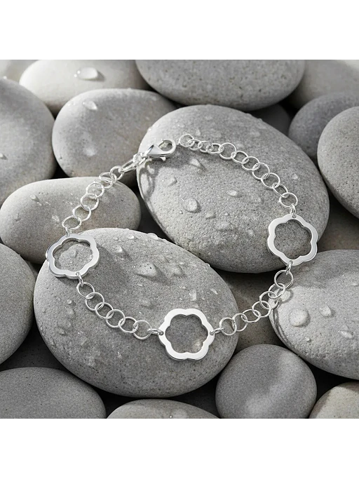 Pulsera Con Diseño De Flores Caladas De Plata Genuina 925 3