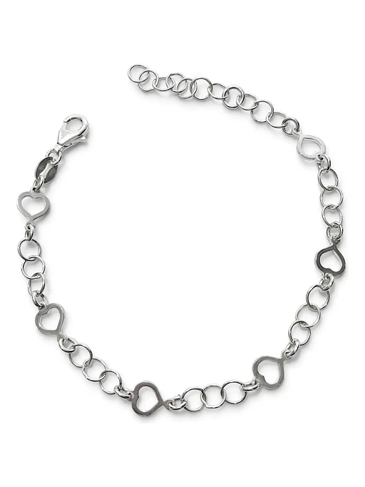 Pulsera Con Eslabones Y Corazones De Plata Genuina Ley 925 1