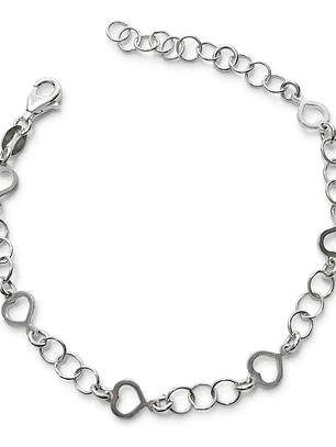 Pulsera Con Eslabones Y Corazones De Plata Genuina Ley 925