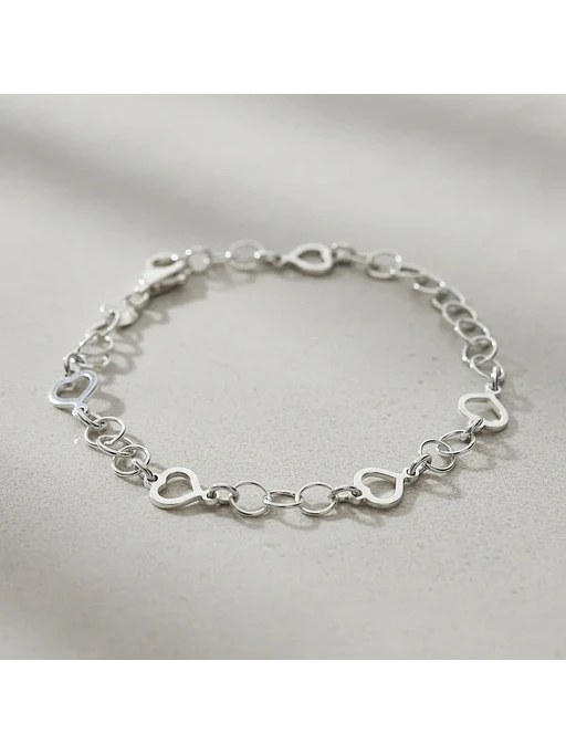 Pulsera Con Eslabones Y Corazones De Plata Genuina Ley 925 2