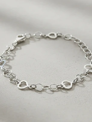 Pulsera Con Eslabones Y Corazones De Plata Genuina Ley 925