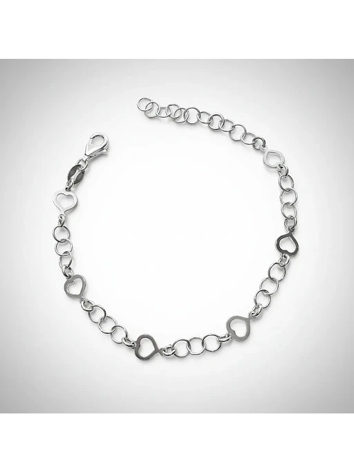 Pulsera Con Eslabones Y Corazones De Plata Genuina Ley 925 3