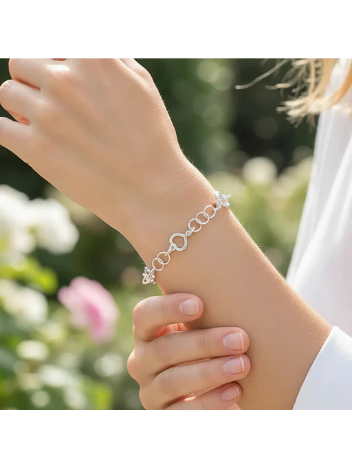 Pulsera Con Eslabones Y Corazones De Plata Genuina Ley 925 4