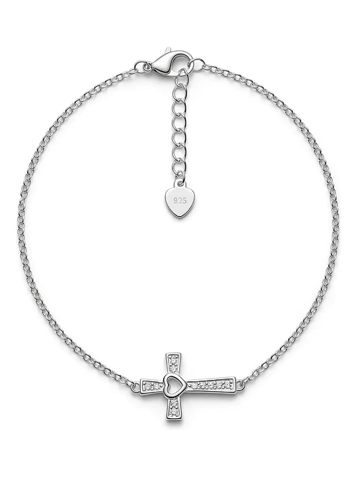 Pulsera Cruz Con Corazón Y Circones De Plata Genuina Ley 925 1