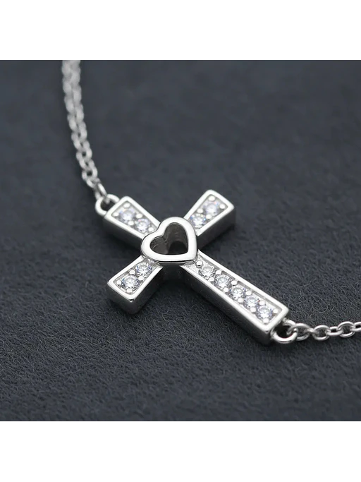 Pulsera Cruz Con Corazón Y Circones De Plata Genuina Ley 925 3