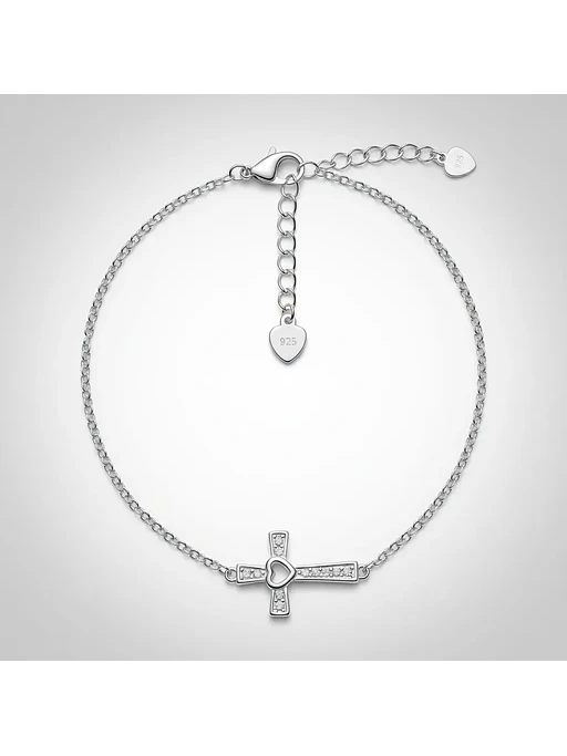 Pulsera Cruz Con Corazón Y Circones De Plata Genuina Ley 925 4